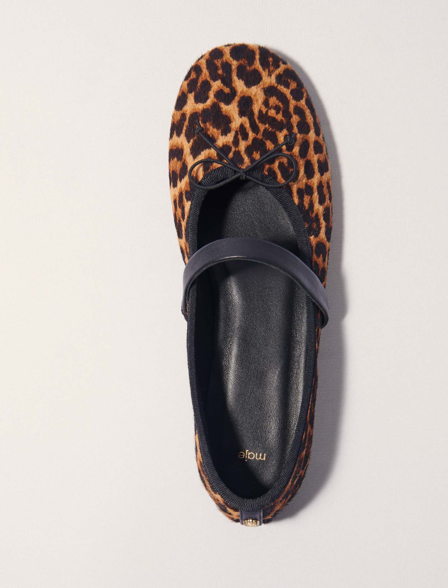 Leopard-effect leather ballet flats Brown For Women | Maje