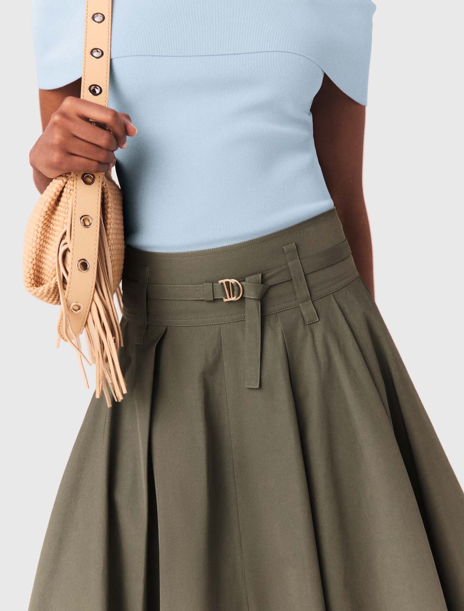 Cotton pleated maxi skirt