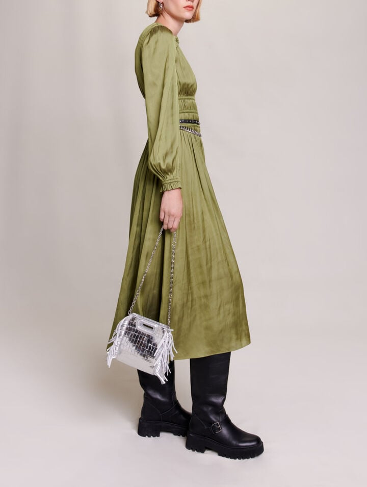 Satin-effect ruffled midi dress