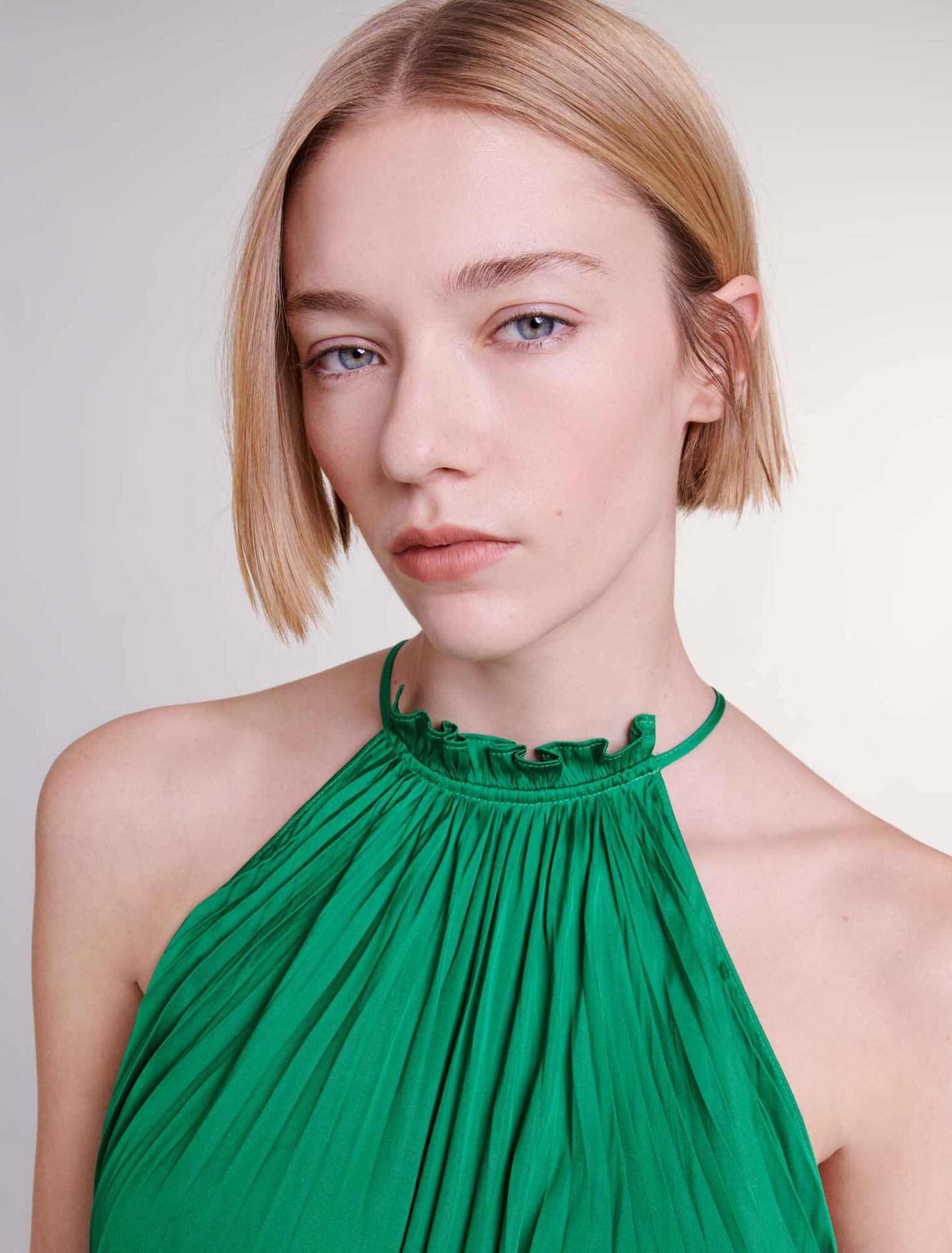 Pleated satin maxi dress