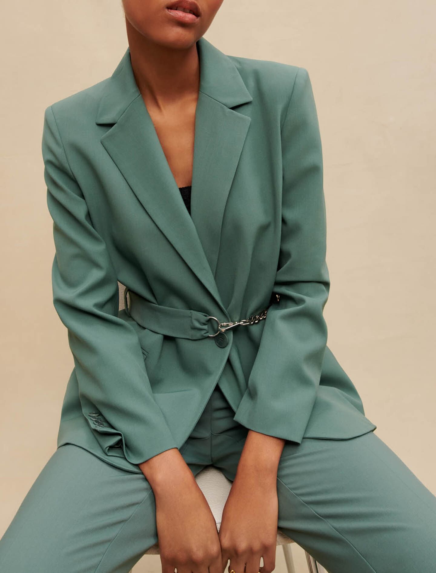 Tailored jacket with chain belt Green For Women | Maje