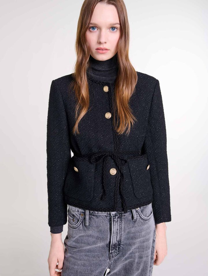 Belted shiny  tweed jacket