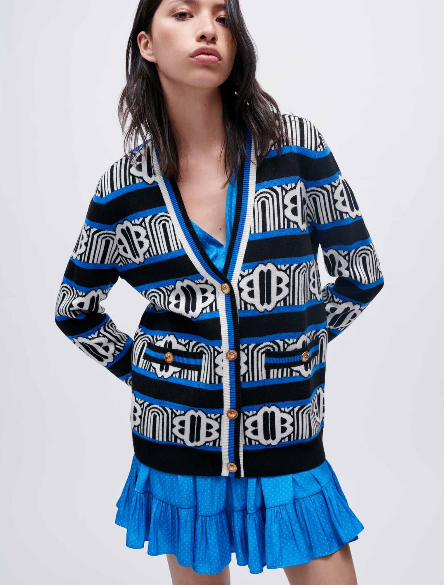 Cardigan in decorative Maje Clover knit