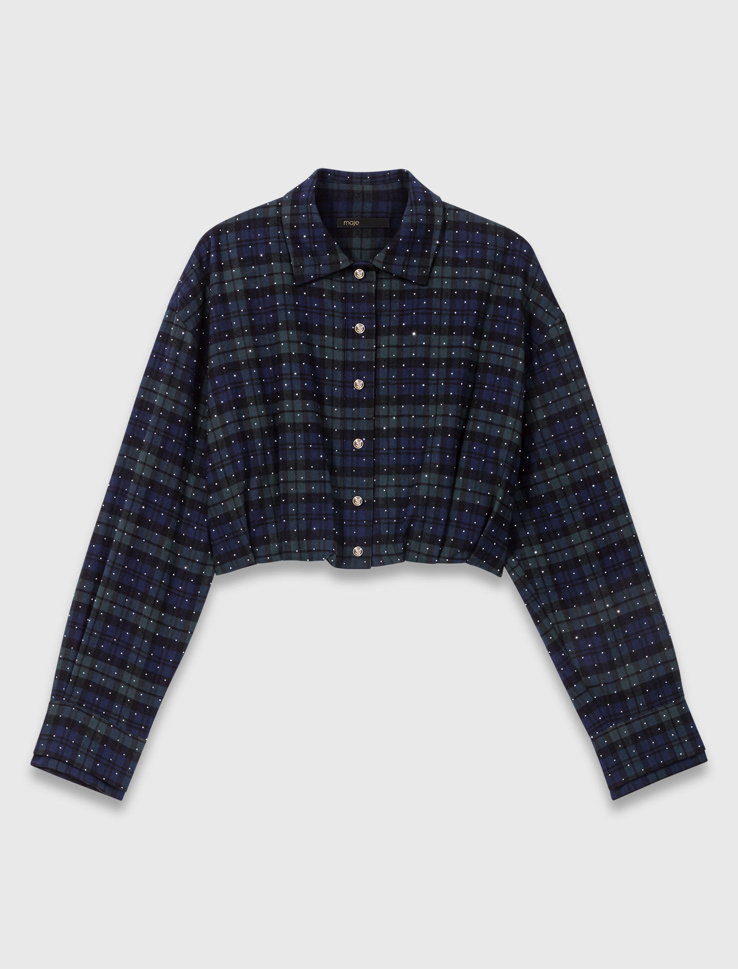 miemaページ Checked rhinestone cropped shirt Blue For Women | Maje