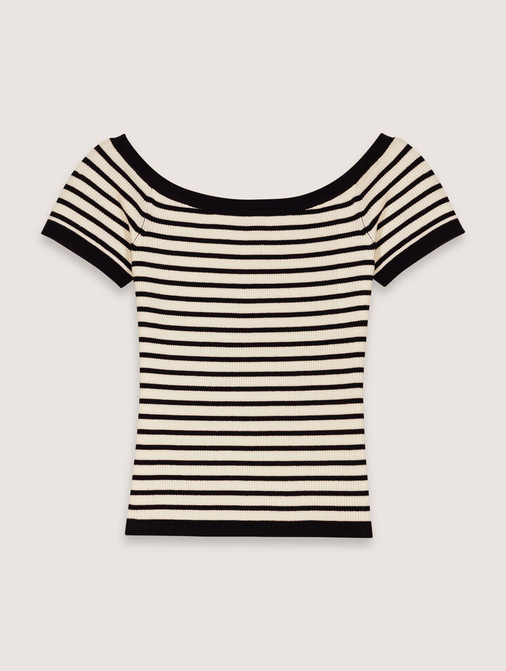 Rib knit short sleeve boat neck top