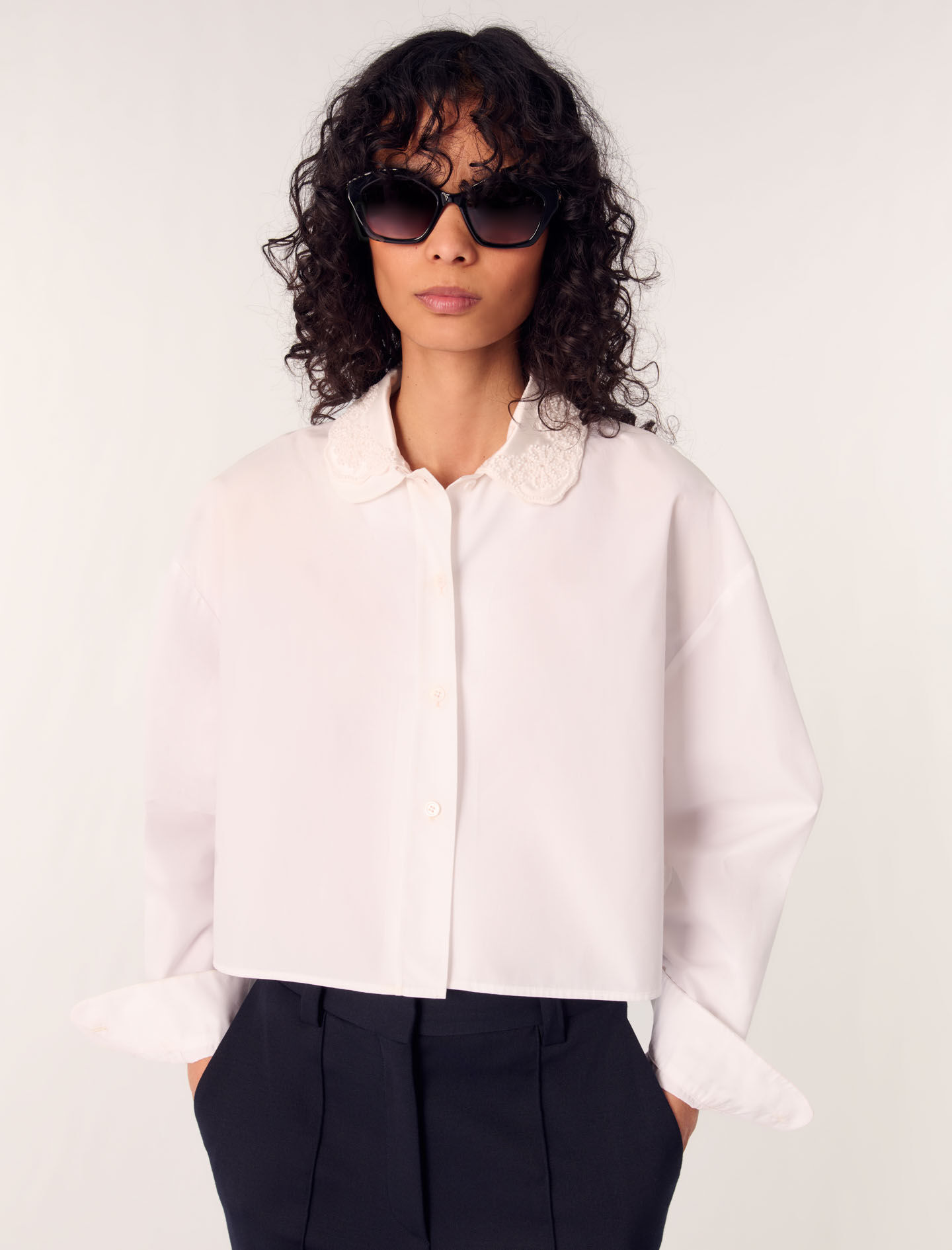 Short shirt with embroidered collar White For Women | Maje