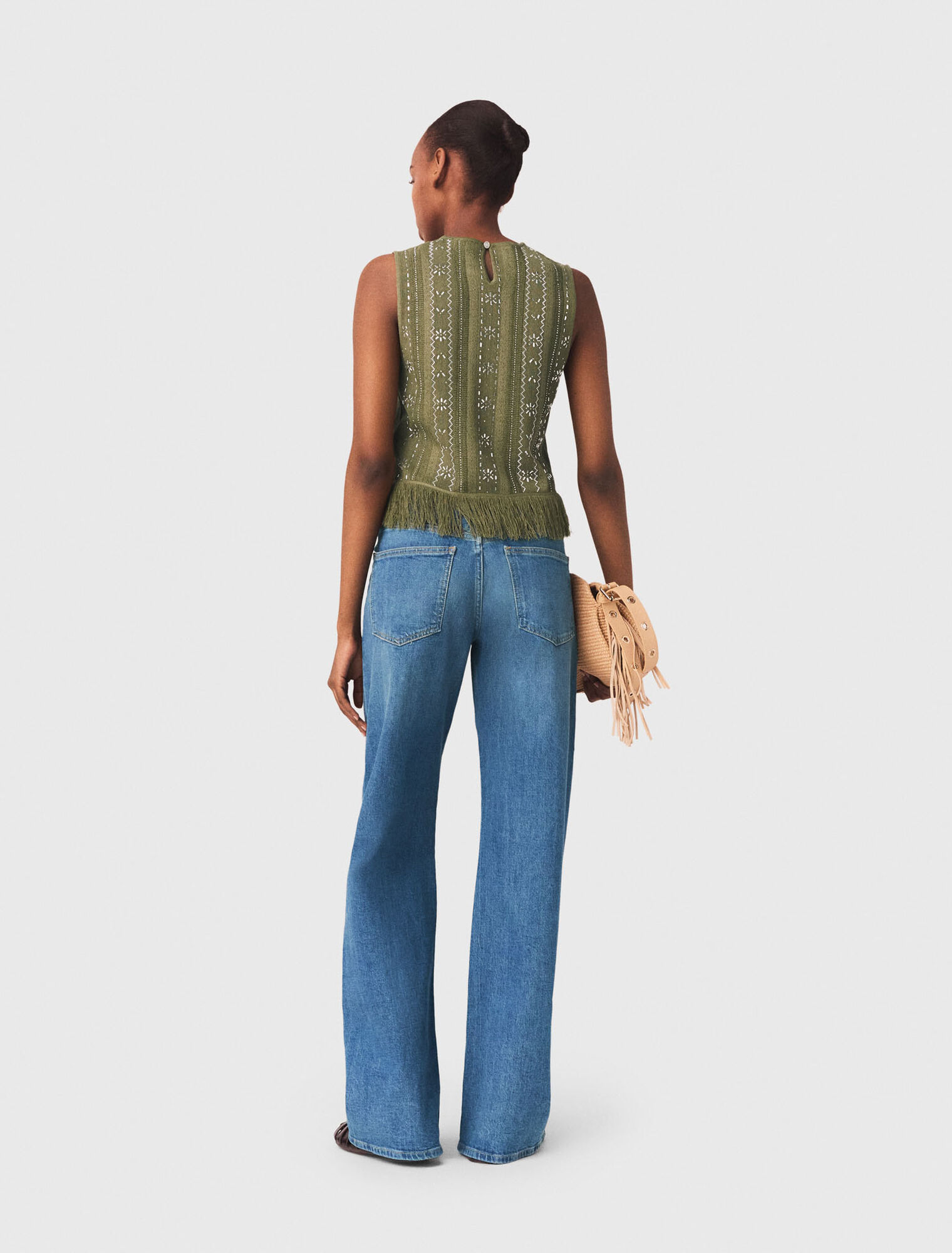Fringed rhinestone flower top