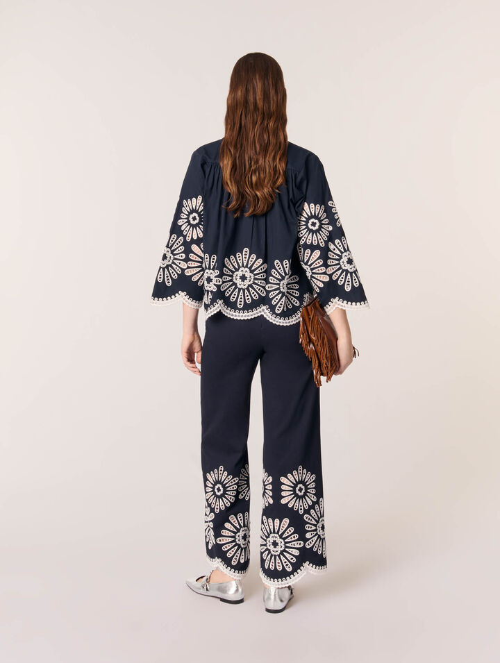 Cropped blouse with crochet detail
