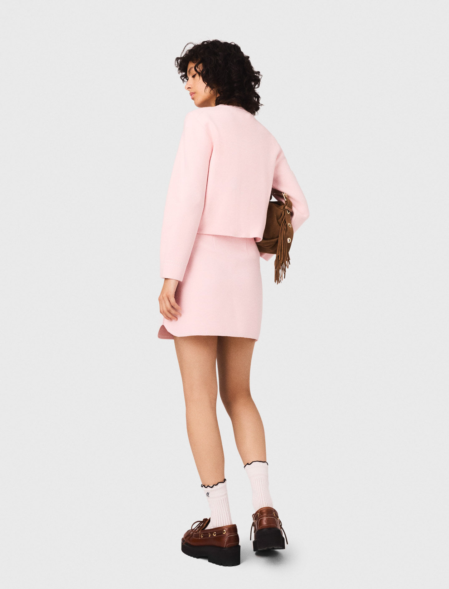 Short topstitched knit skirt Pink For Women | Maje