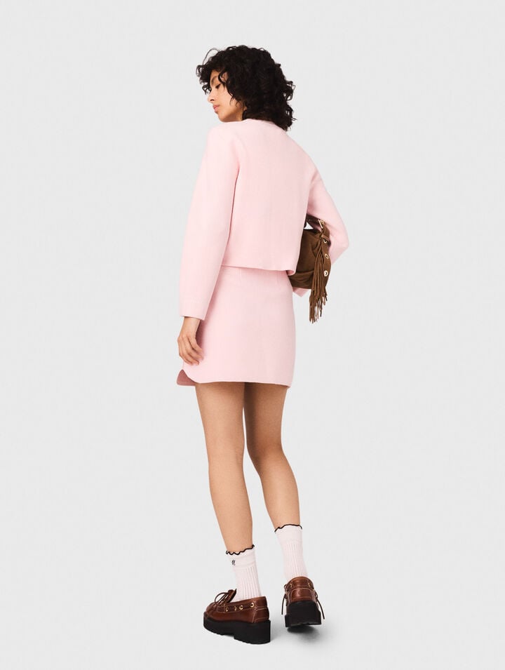 Short topstitched knit skirt