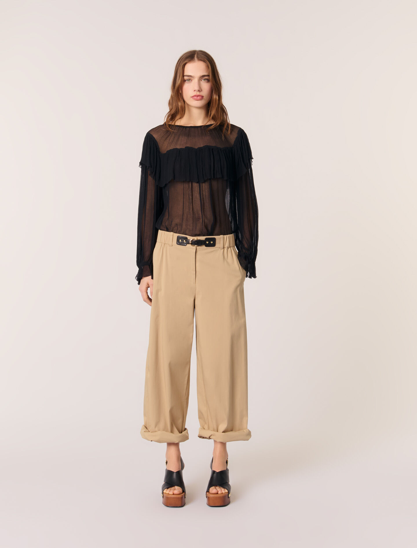 インポート・海外人気ブランド For Gray / Black top chiffon Ruffled Women Maje | Tops