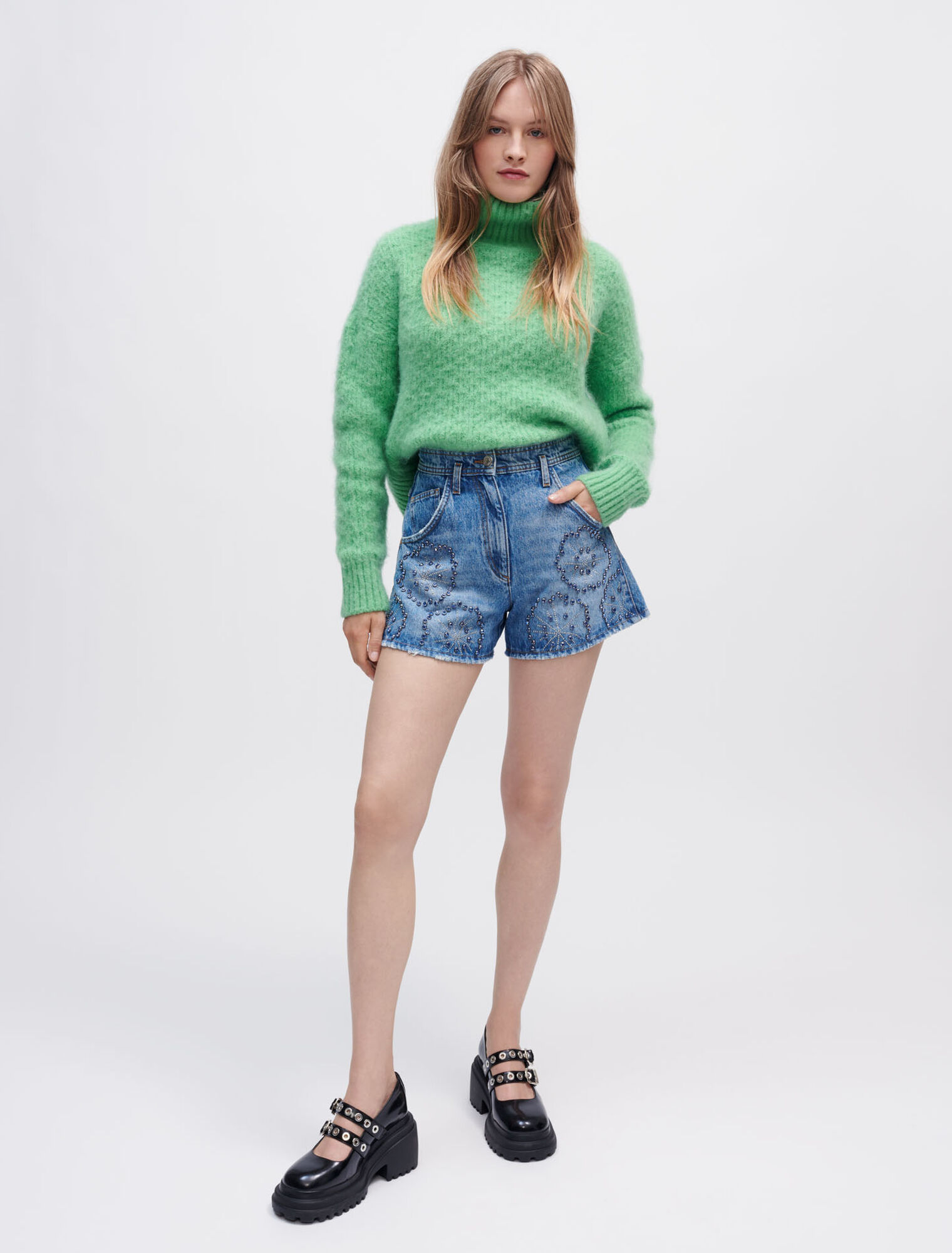 Denim shorts with rhinestones