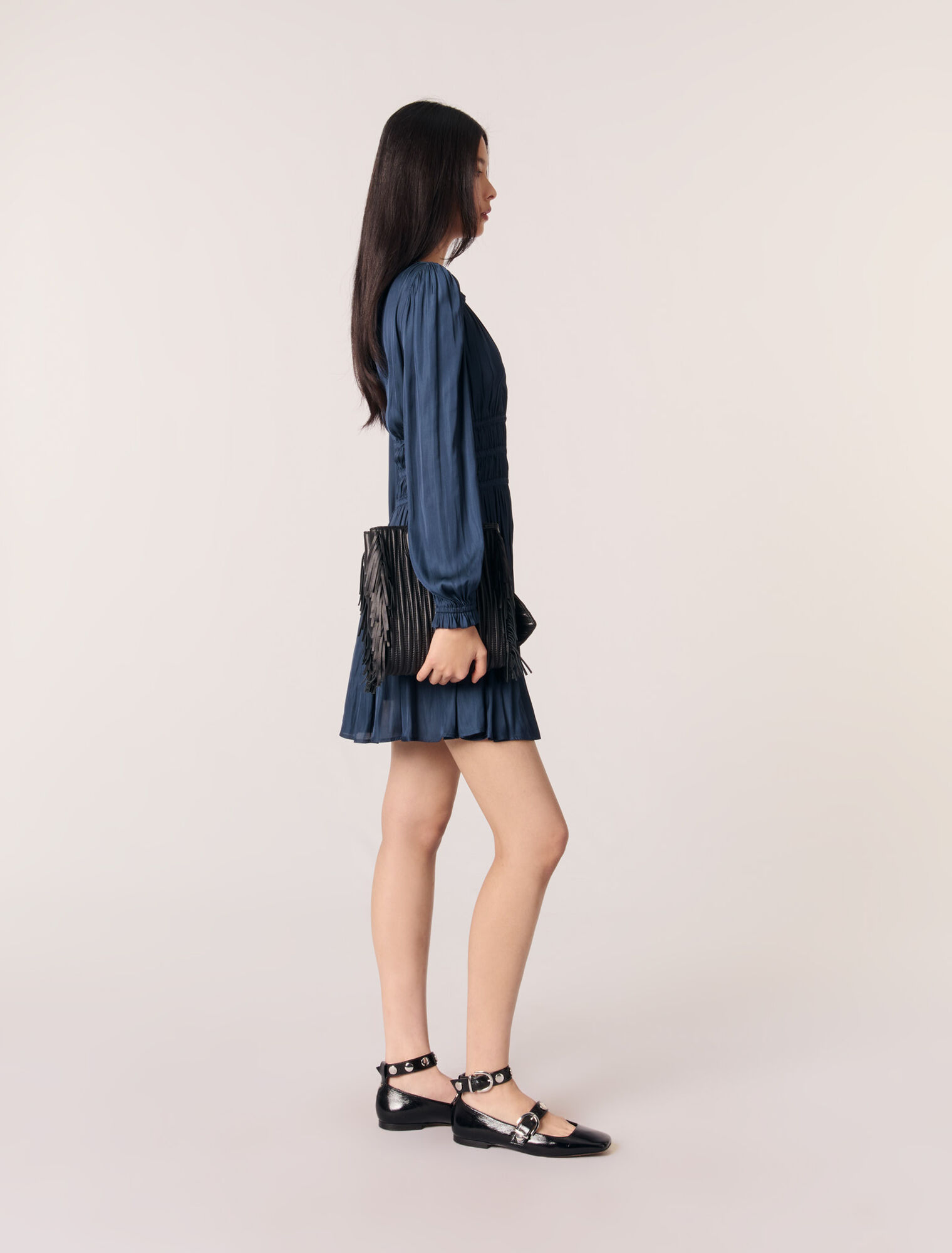 Mini satin dress with ruffles