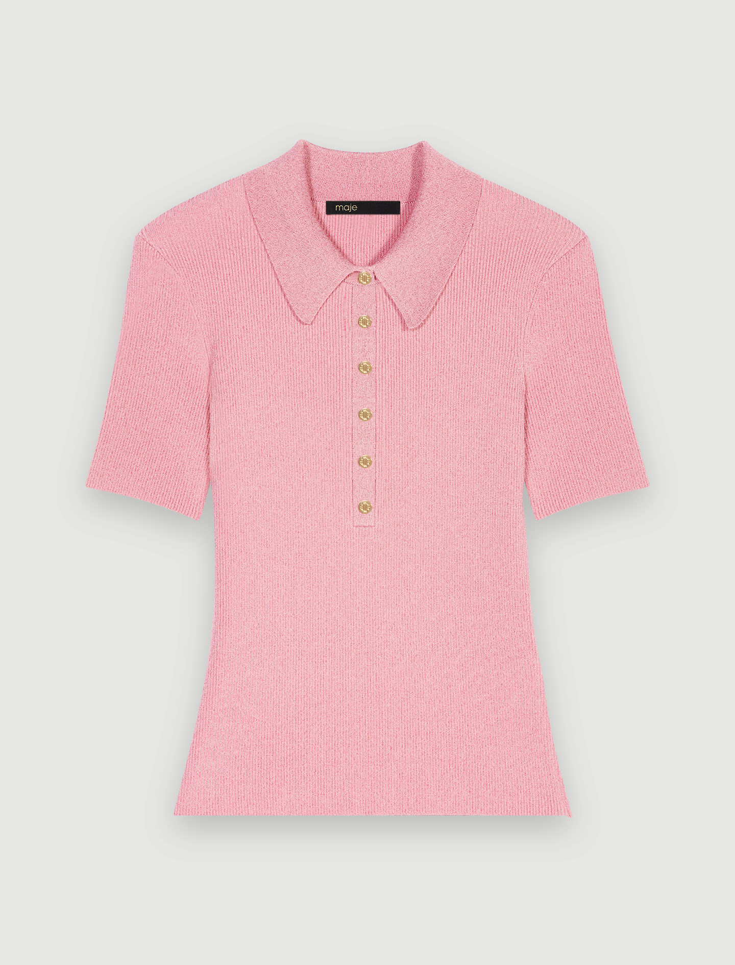 Sparkly knit polo shirt Pink For Women | Maje