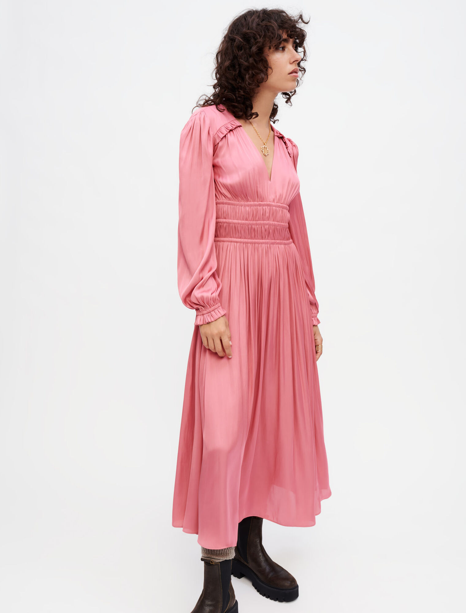 Satin dress with ruffles
