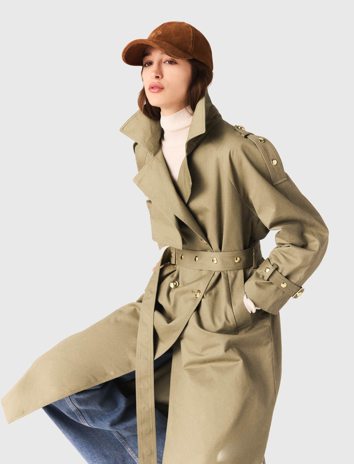 【muguet rose midi trench coat】DARK BEIGE Muguet Rose Midi Trench Coat in Dark Beige Trench