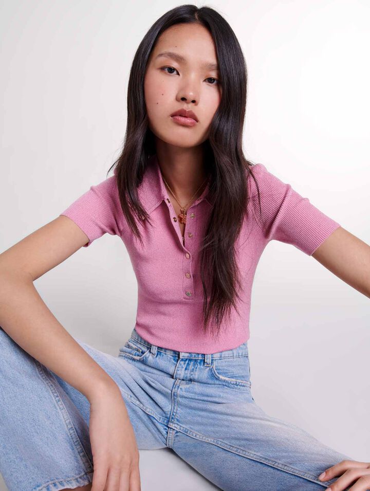 Sparkly knit polo shirt