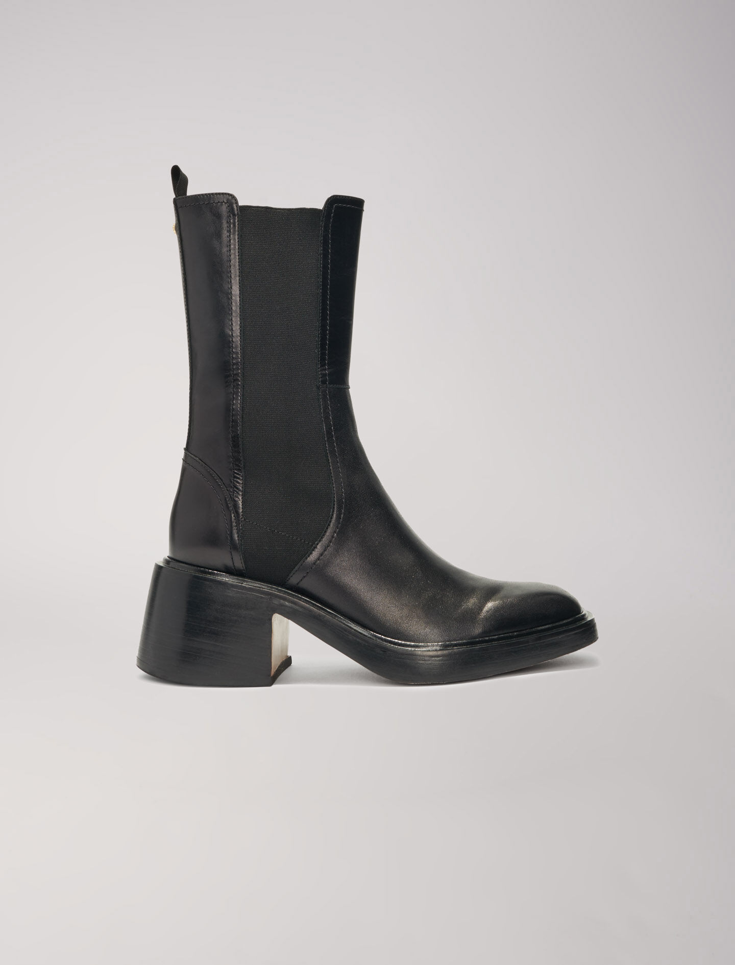 Black leather ankle boots and square toe Black / Gray For