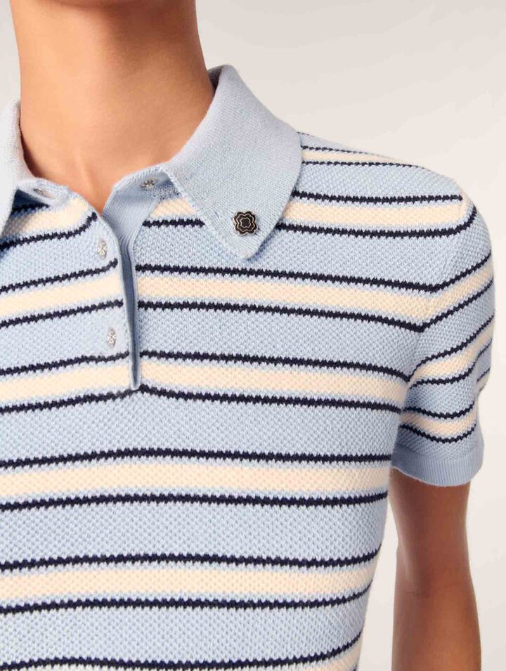 Striped knit polo short sleeve shirt
