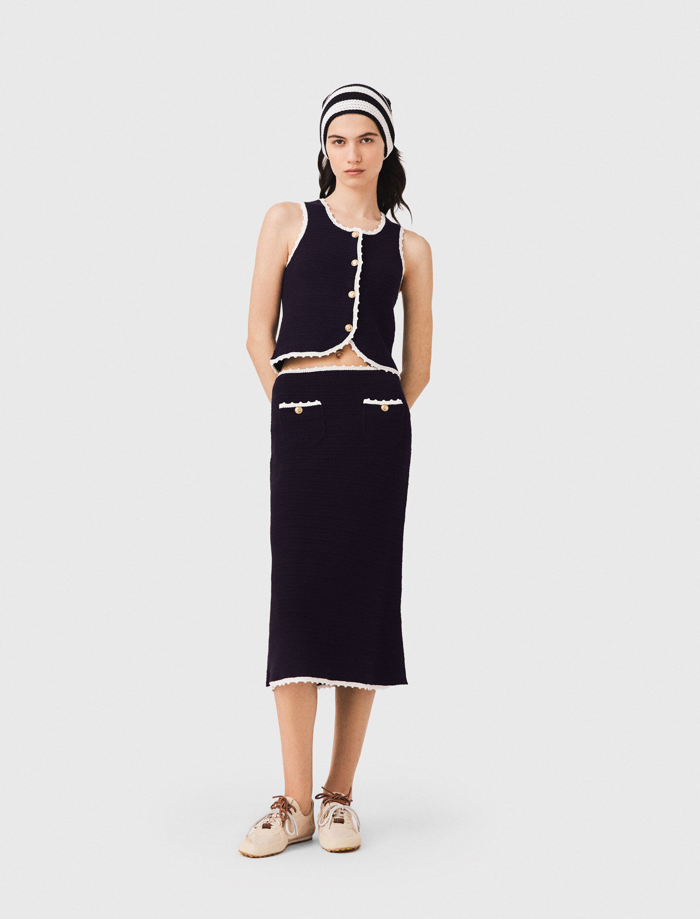 Midi skirt with crochet trim Blue For Women | Maje