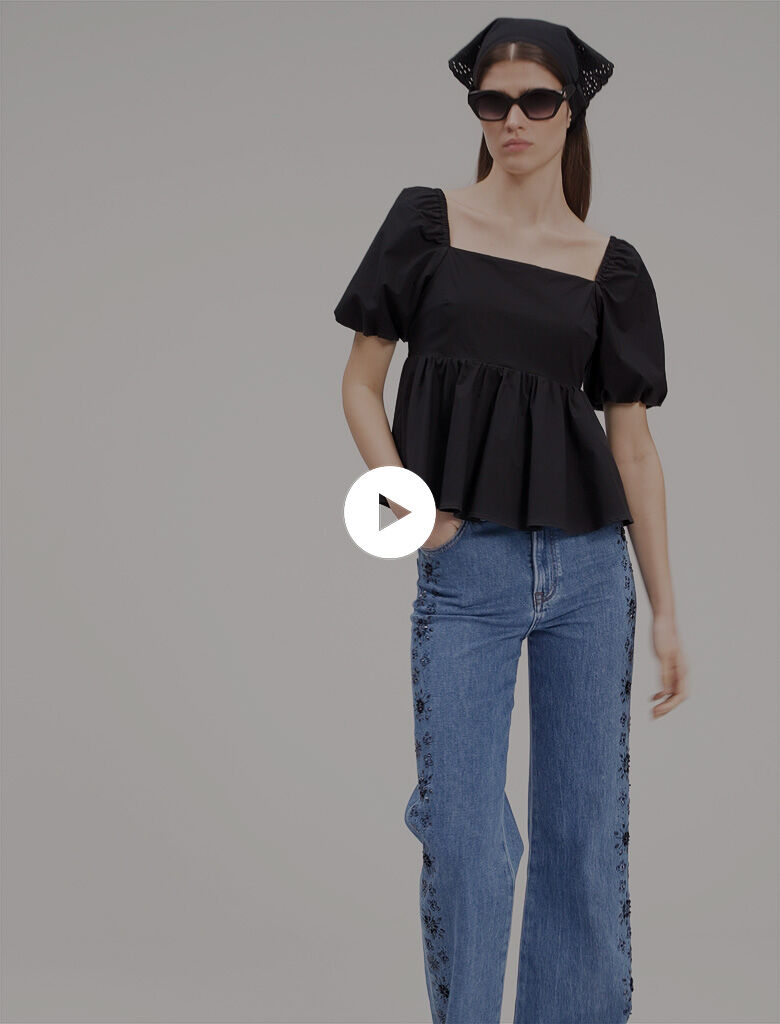 Embroidered jeans with rhinestones Blue For Women | Maje