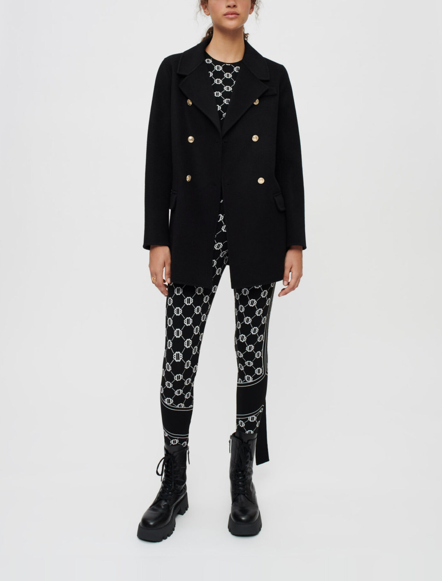 Black double-faced coat with belt