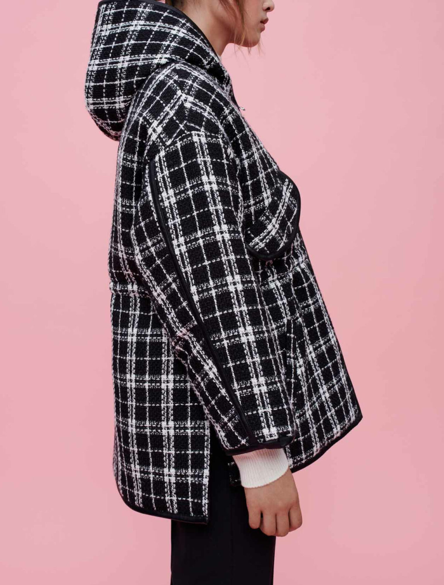 Reversible tweed jacket with hood