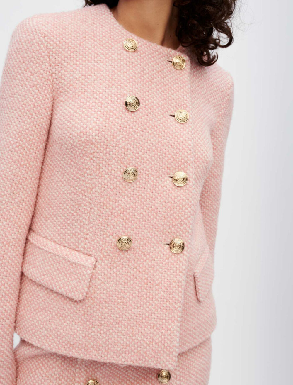 Pink and ecru marl tweed jacket