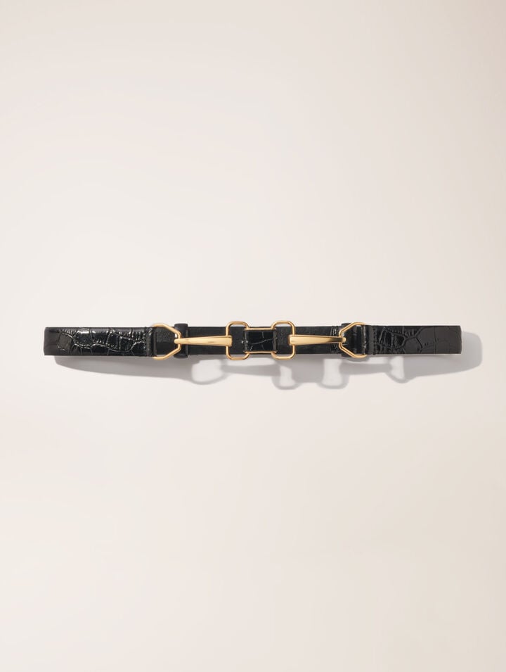 Leather belt with horse bit buckle