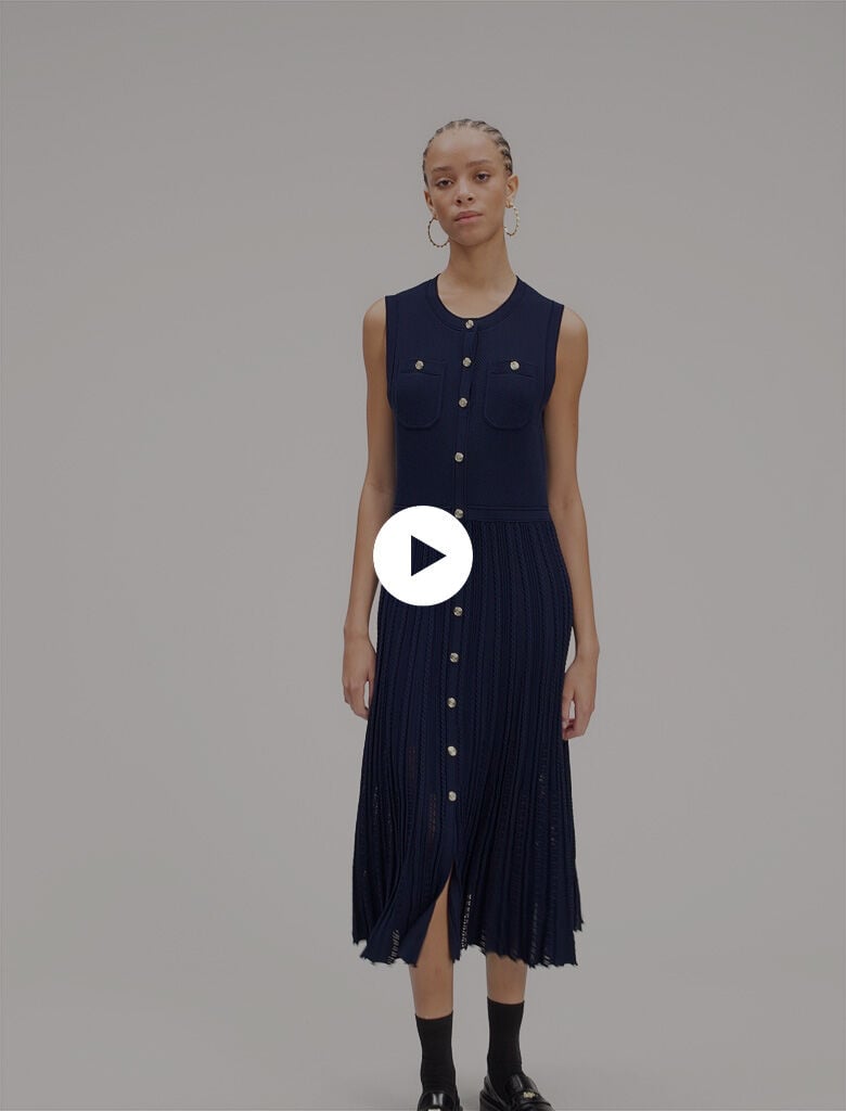 Pleated knit maxi dress Blue For Women | Maje