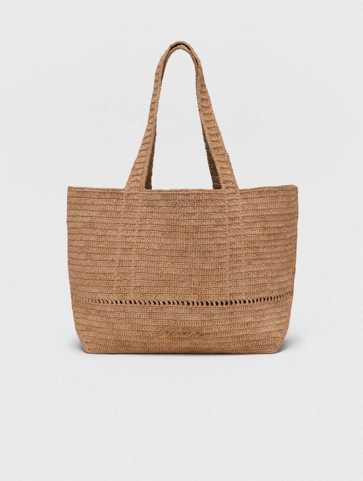Crocheted raffia tote bag