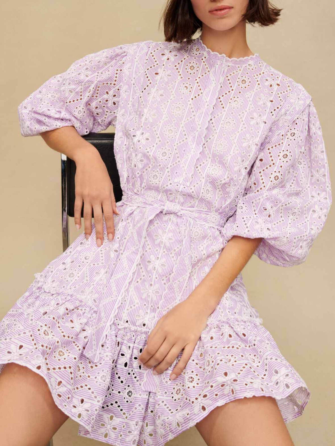パーティードレス Purple Embroidered Stretch-Cotton Satin Mini Dress Metallic Purple Rose Dress 39749 | Jovani