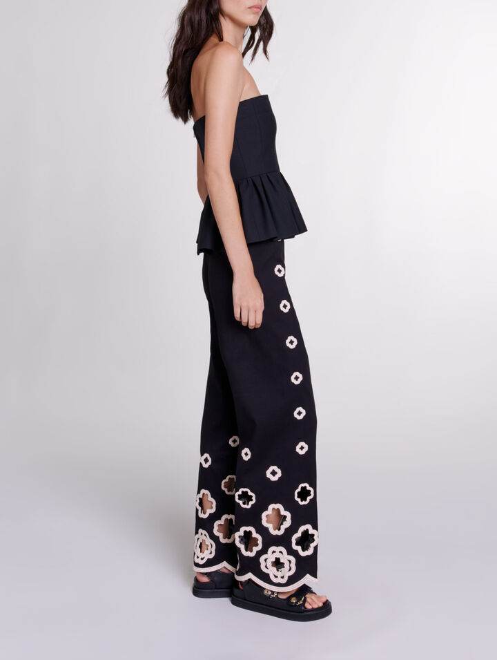 Wide-leg crochet trousers