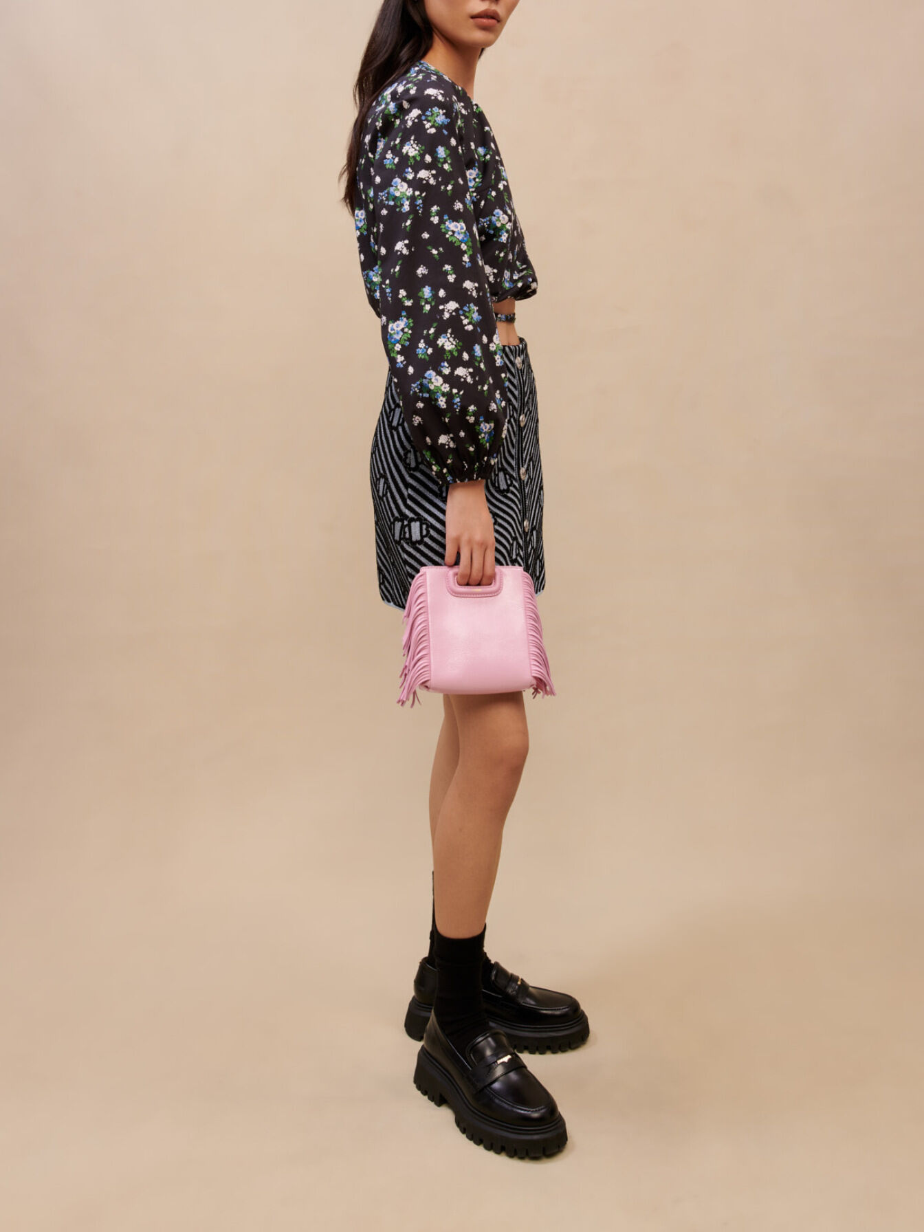Printed jacquard skirt Black / Gray For Women | Maje