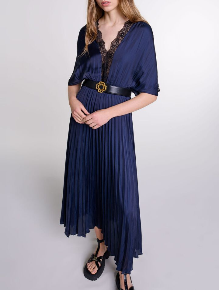 Pleated maxi dress with lace
