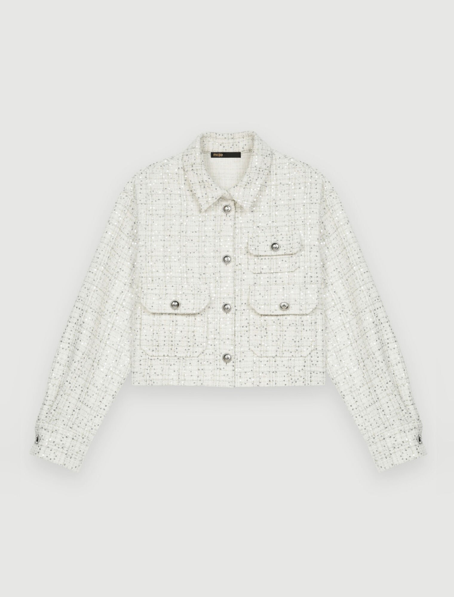 Ecru tweed shirt with sequins