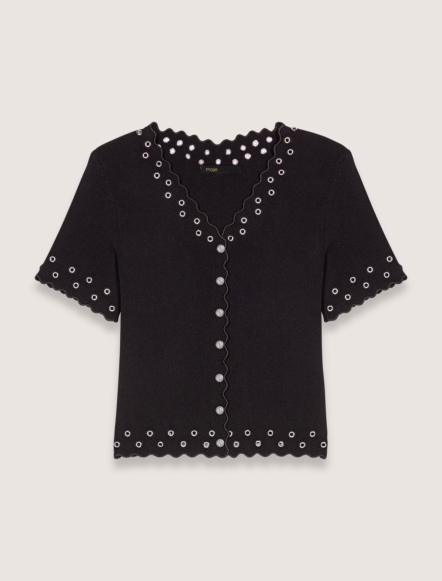 MAJE [マージ] Eyelet Knit Mini Dress Mini eyelet knit dress Black / Gray For Women | Maje