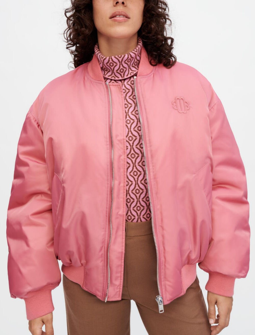Maje Barty Bird & Floral Jacquard Pattern Bomber Jacket
