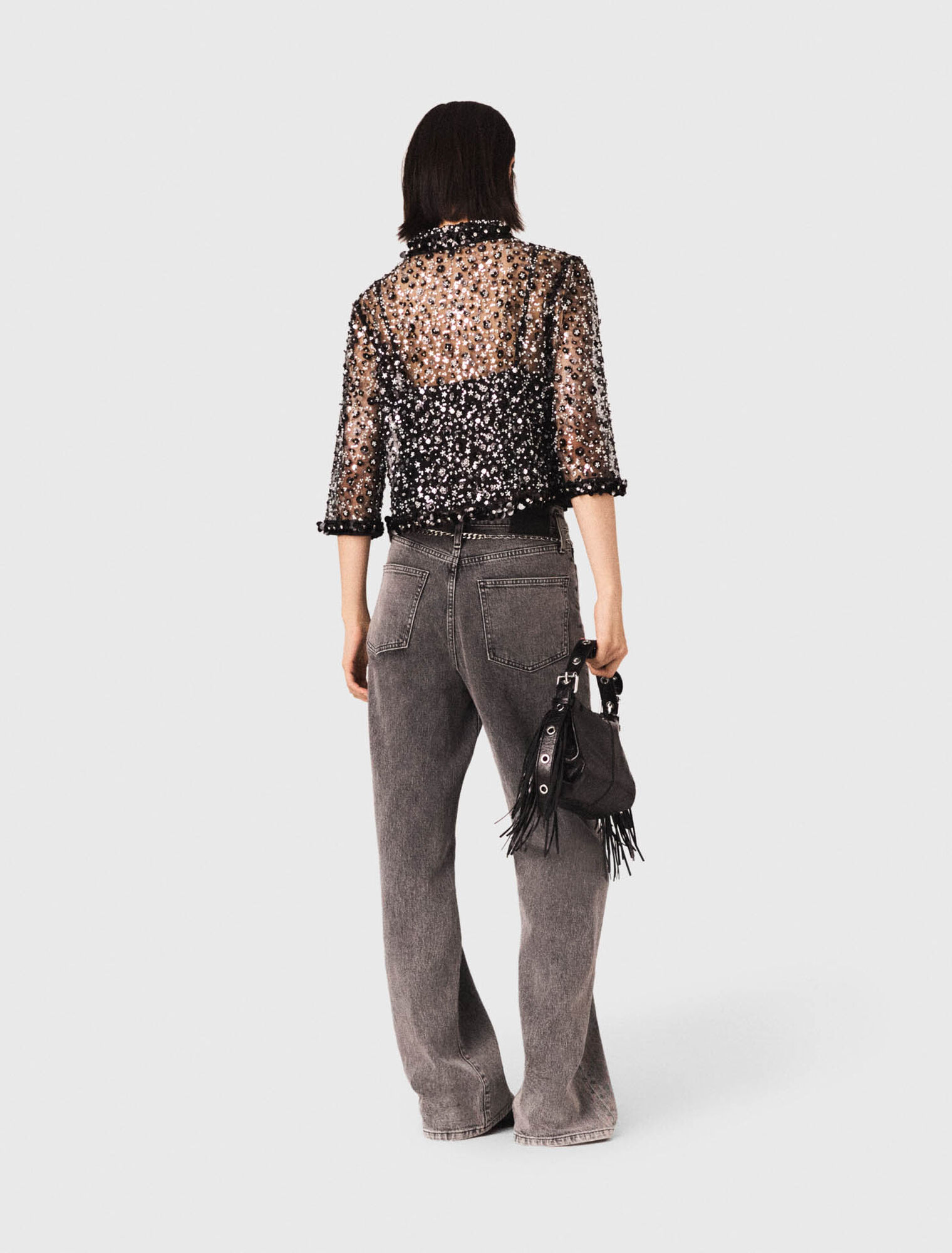 Floral rhinestone polo