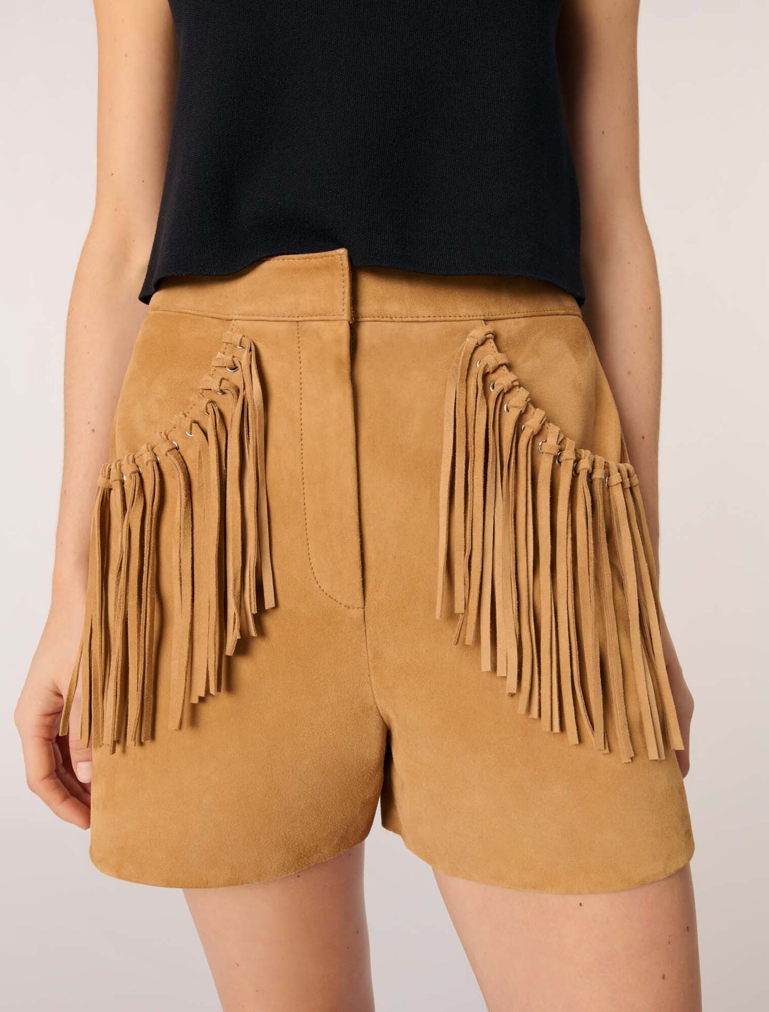 Fringed leather shorts