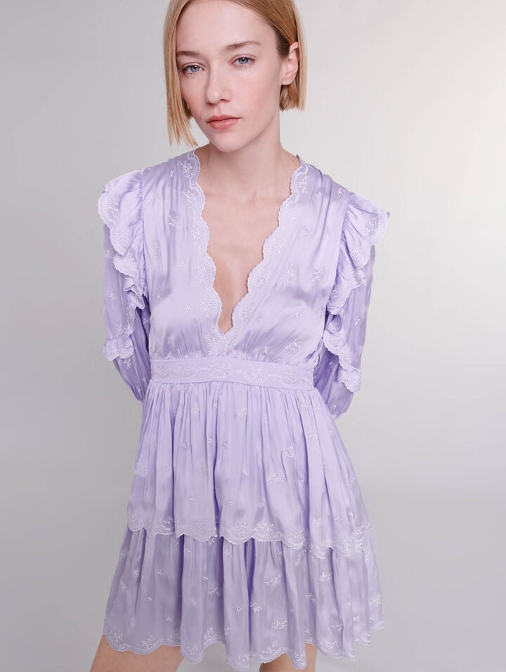 Short satin-look embroidered dress