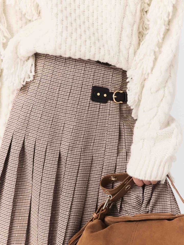 Pleated checked midi skirt