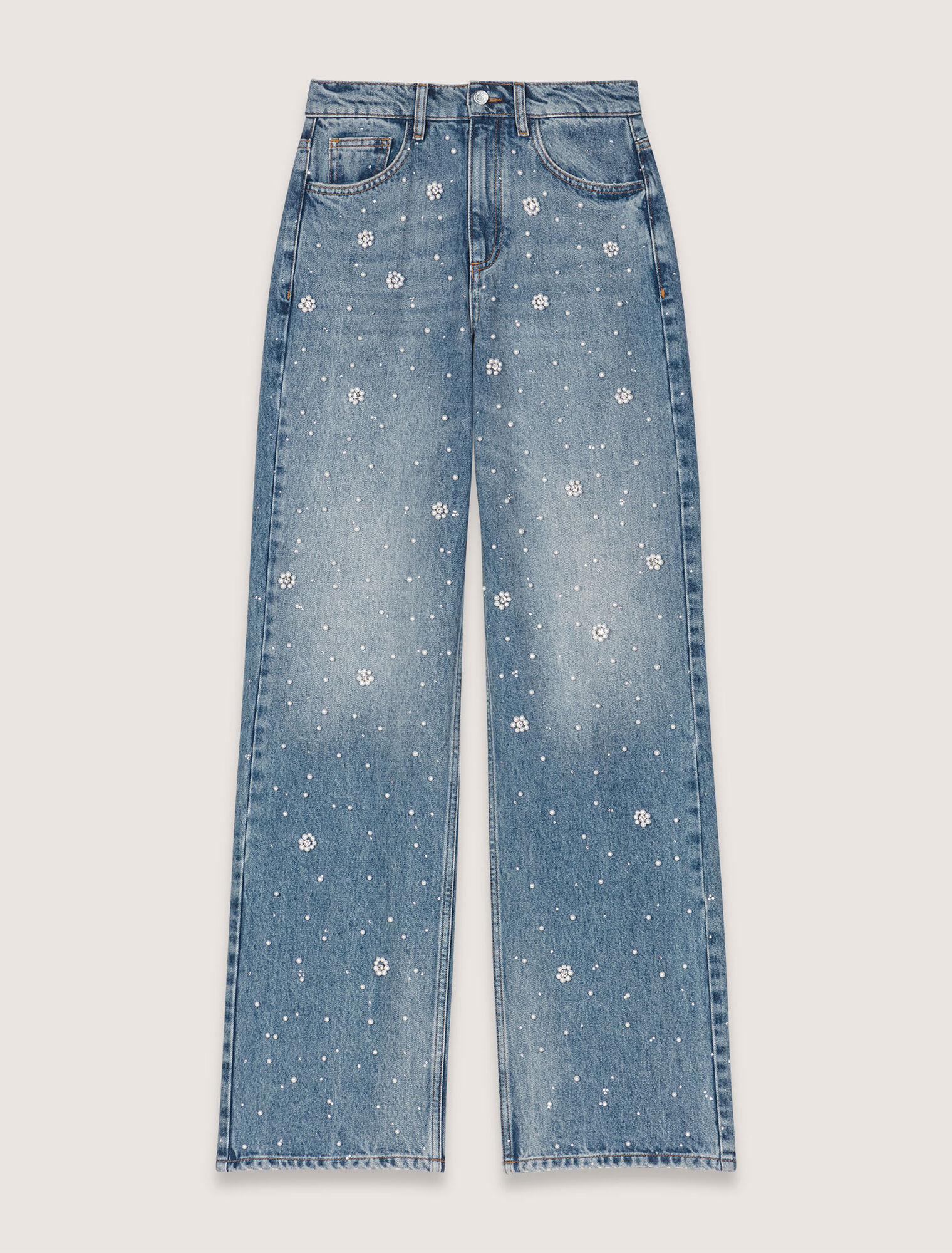 Wide-leg embroidered jeans