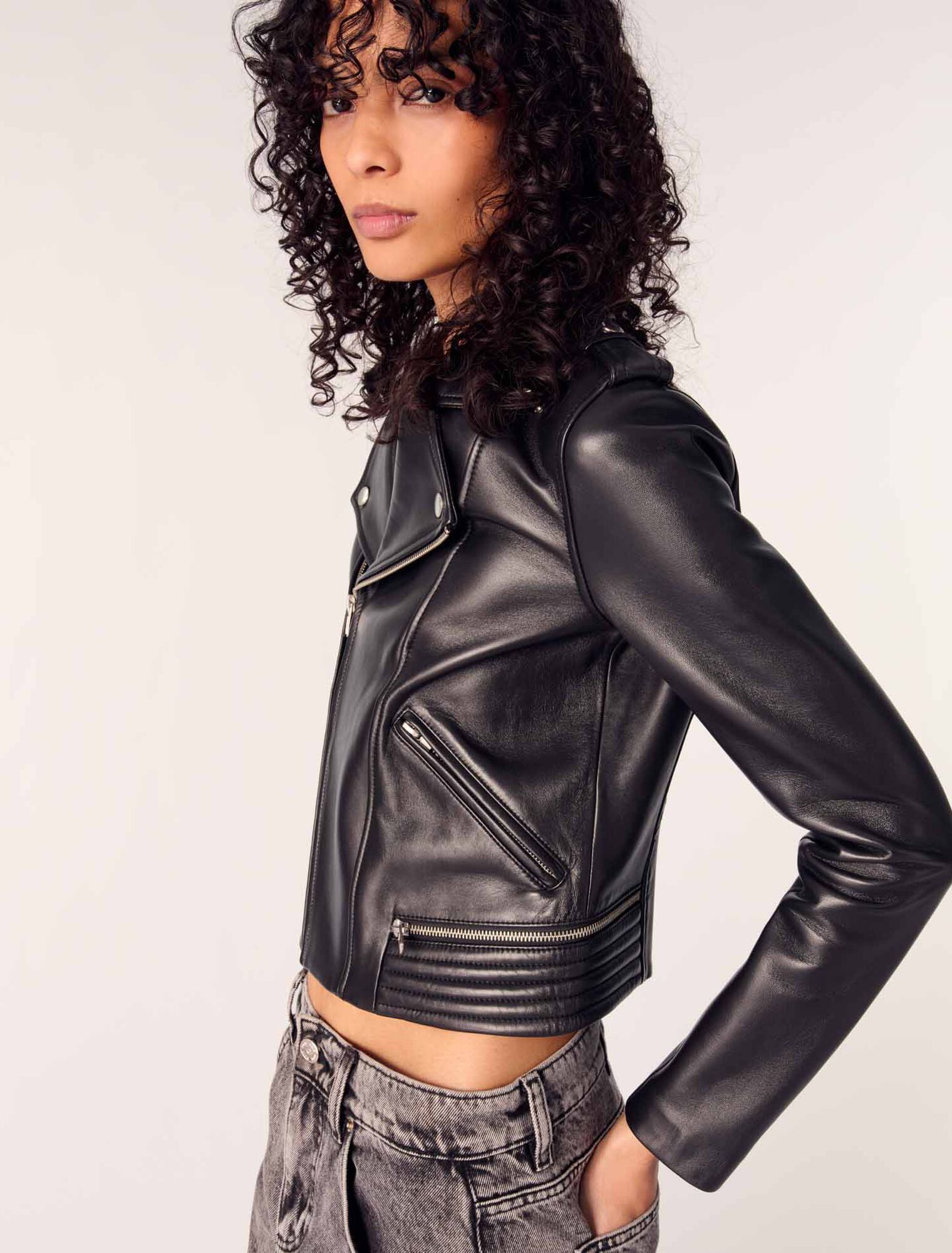 Leather biker-style jacket