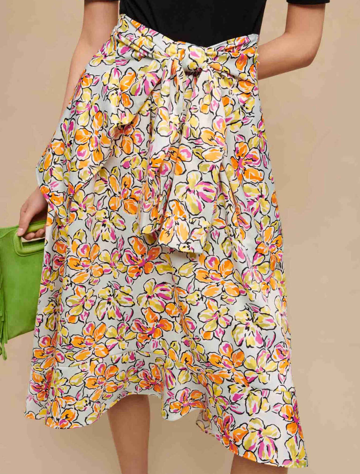 Floral print tie skirt