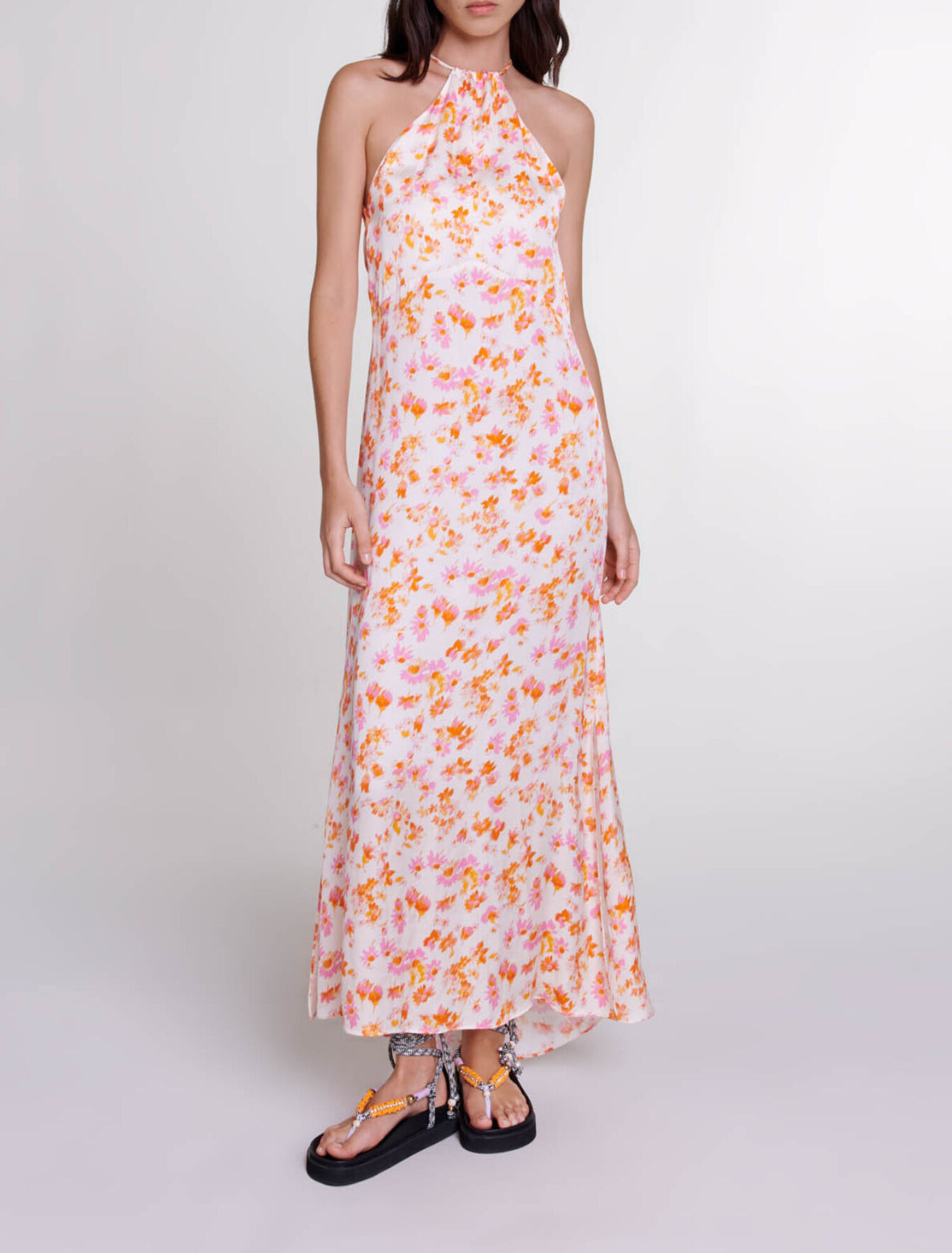 Floral satin-effect maxi dress
