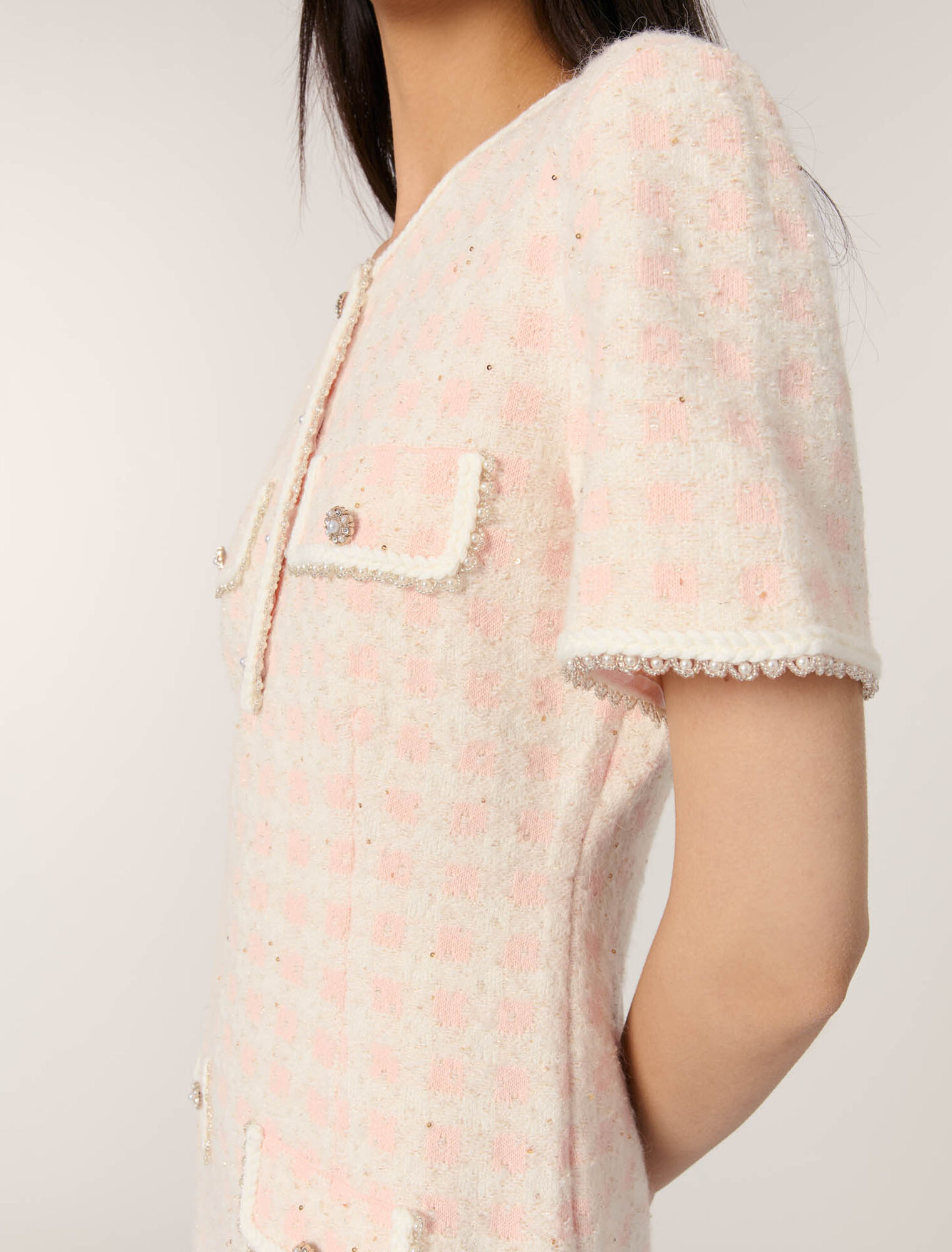 Tweed-effect knit mini dress
