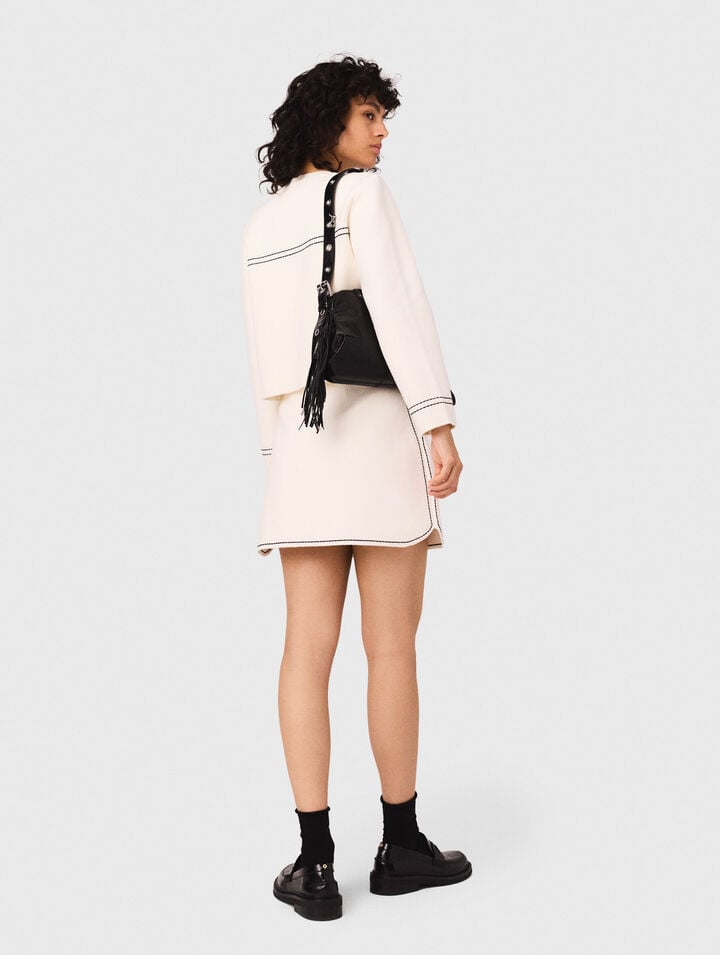 Short topstitched knit skirt