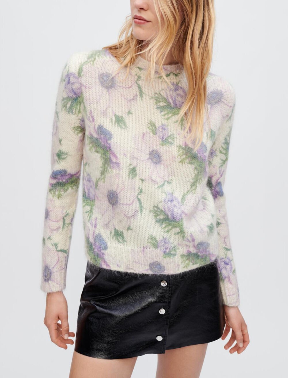 Flower fluffy jacquard pullover Purple For Women | Maje