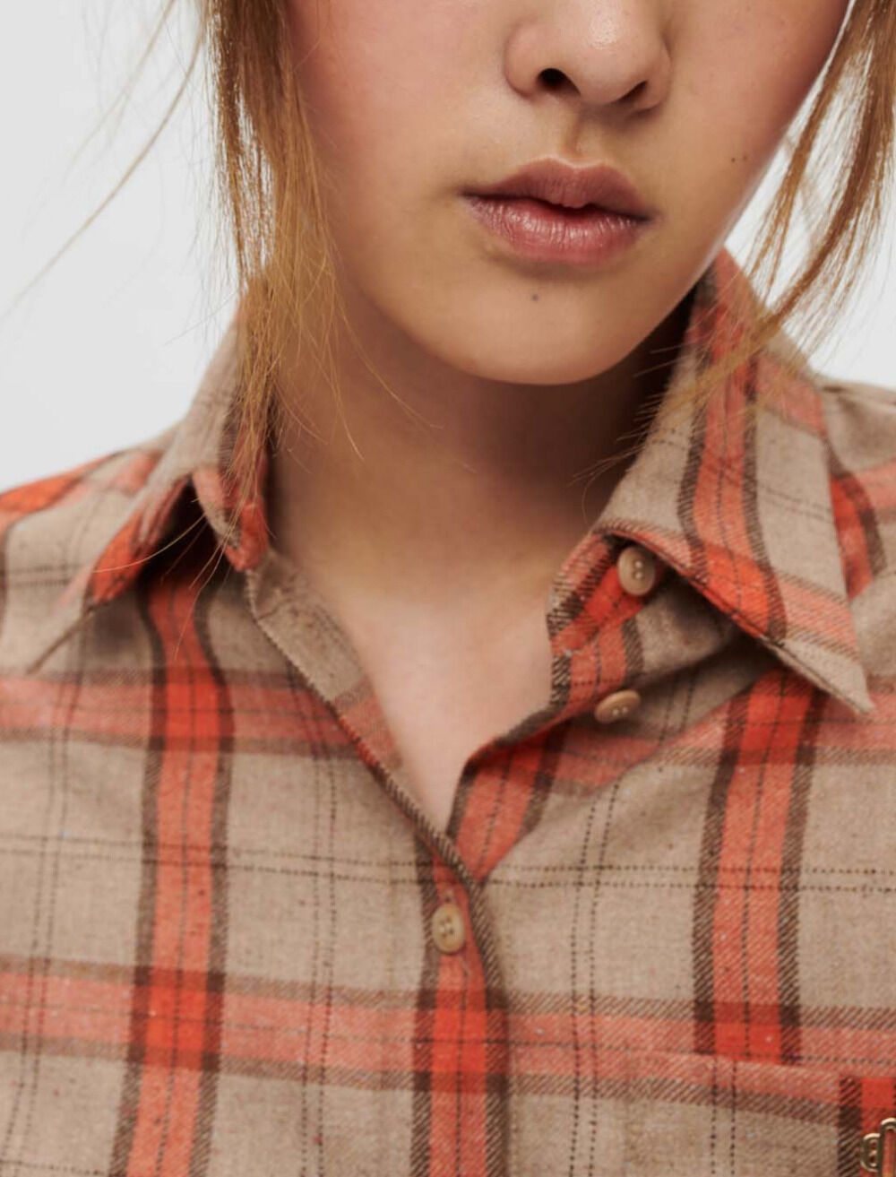 Camel and orange plaid crop shirt Yellow / Orange For Women | Maje